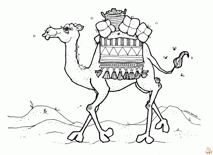 Easy desert drawing with camel with cactus