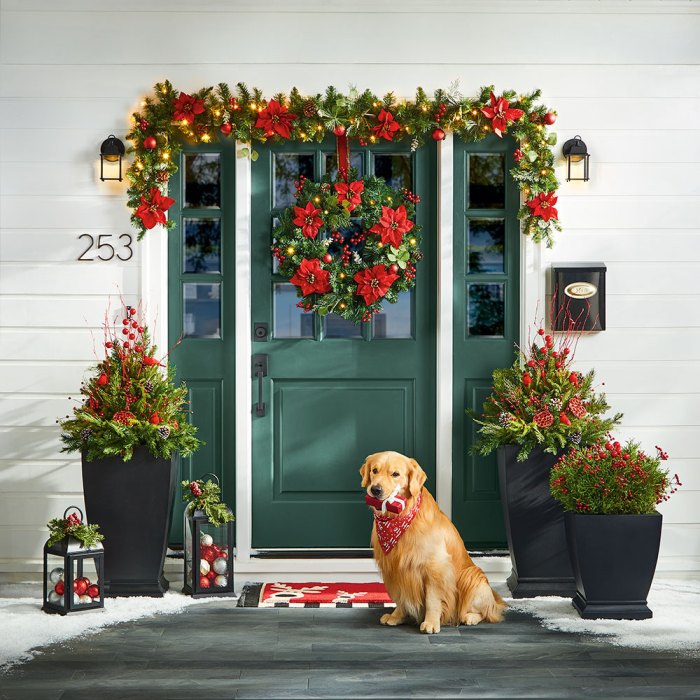 Christmas decor at front door