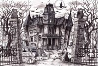 Big old creepy house drawing easy