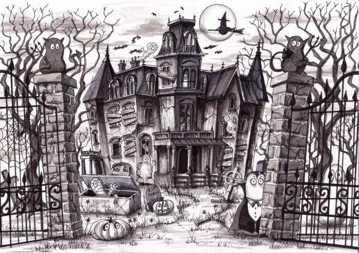 Big old creepy house drawing easy