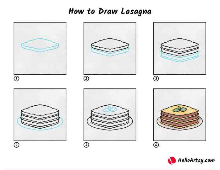 Easy drawing of lasagna in pot