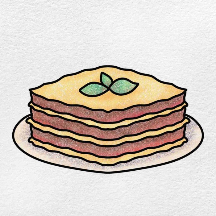 Easy drawing of lasagna in pot